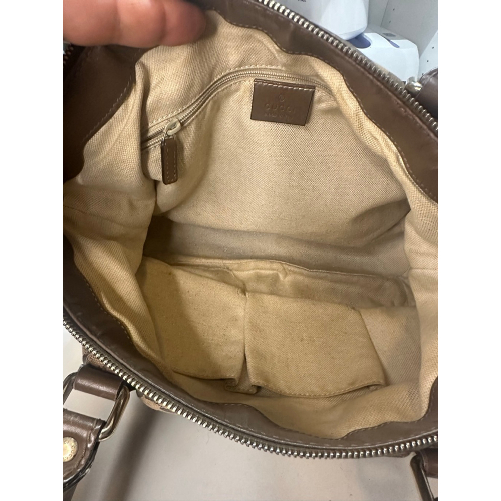 Women's Gucci Monogram Canvas Leather Trim Satchel Bag Brown/Tan One Size - Picture 14 of 16